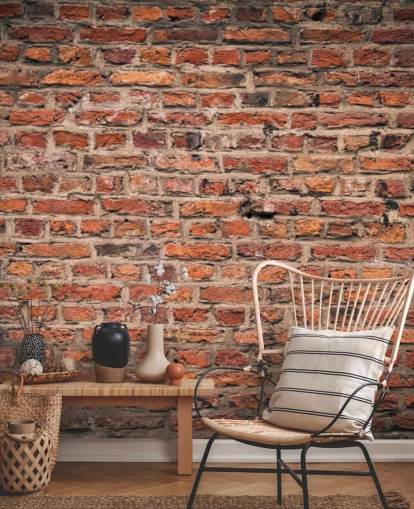 carta da parati murale in mattoni rossi personalizzabile chiamata Brick Wall per camere da letto