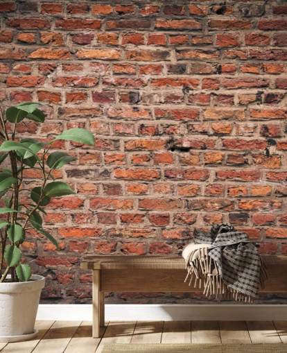mural de papel de parede de tijolo personalizável vermelho chamado Brick Wall para quartos