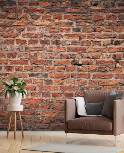 carta da parati murale in mattoni rossi personalizzabile chiamata Brick Wall per camere da letto