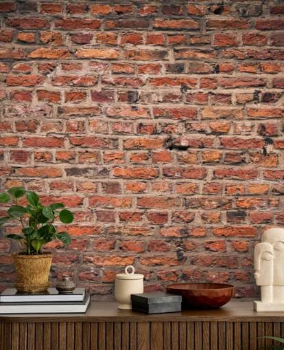 mural de papel pintado de ladrillo rojo personalizable llamado Brick Wall para dormitorios