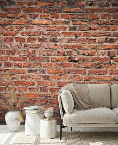 mural de papel de parede de tijolo personalizável vermelho chamado Brick Wall para quartos