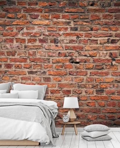 red customisable brick wallpaper mural called Brick Wall for bedrooms