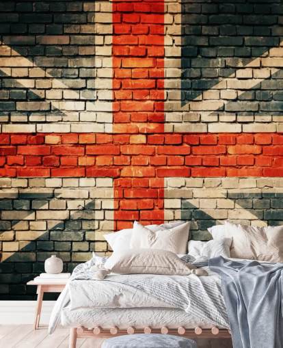 Carta da parati murale personalizzabile con bandiera Union Jack chiamata Union Jack on Old Brick per camere da letto