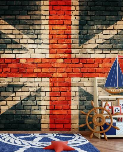 Wandbild Union Jack mit Flagge, personalisierbar, Motiv Union Jack auf altem Backstein, für Schlafzimmer