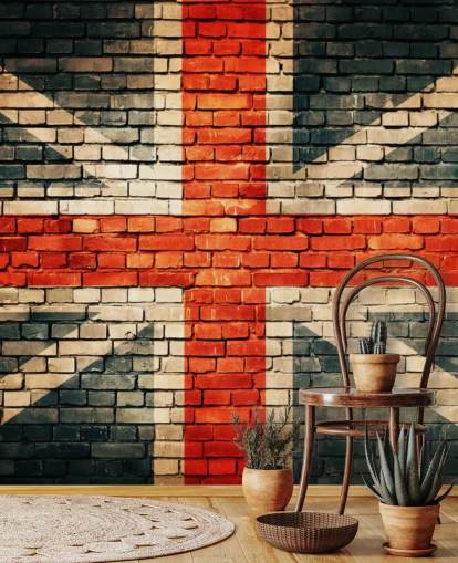 mural de papel pintado personalizable con la bandera de la Union Jack llamado Union Jack on Old Brick para dormitorios