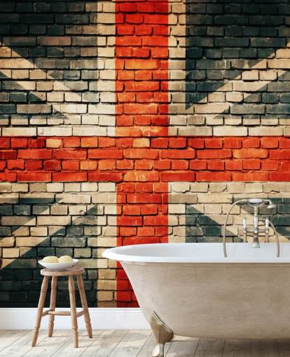 mural de papel de parede com bandeira personalizável union jack chamado Union Jack on Old Brick para quartos