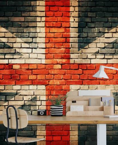 mural de papel pintado personalizable con la bandera de la Union Jack llamado Union Jack on Old Brick para dormitorios