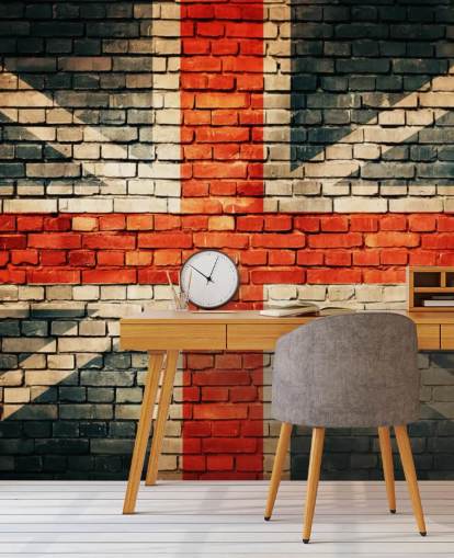 union jack aanpasbare vlag behangmuurschildering genaamd Union Jack on Old Brick voor slaapkamers