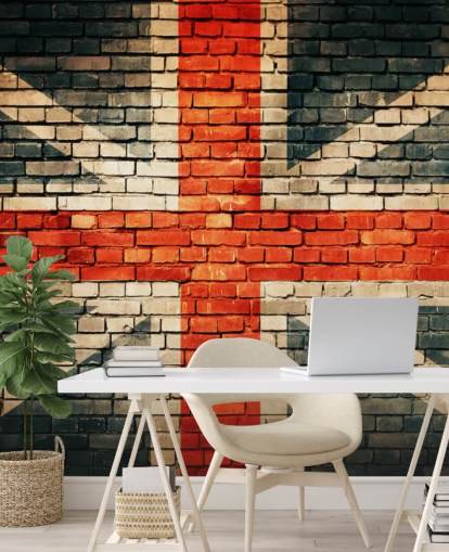 Wandbild Union Jack mit Flagge, personalisierbar, Motiv Union Jack auf altem Backstein, für Schlafzimmer