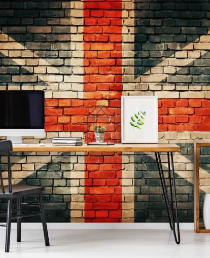 union jack tilpassbart flaggtapet veggmaleri kalt Union Jack on Old Brick for soverom