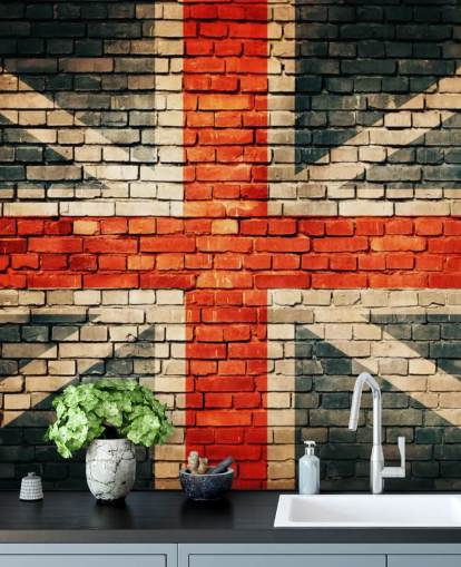 mural de papel de parede com bandeira personalizável union jack chamado Union Jack on Old Brick para quartos