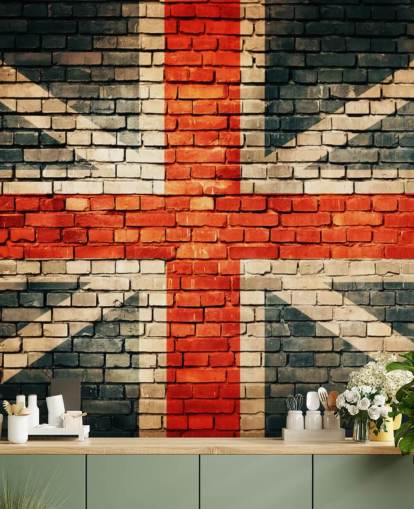 Wandbild Union Jack mit Flagge, personalisierbar, Motiv Union Jack auf altem Backstein, für Schlafzimmer