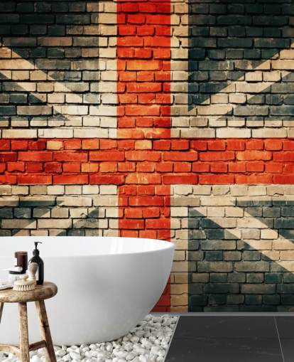 Wandbild Union Jack mit Flagge, personalisierbar, Motiv Union Jack auf altem Backstein, für Schlafzimmer