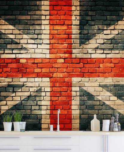 union jack mukautettava lipputaustakuva seinämaalaus nimeltä Union Jack on Old Brick makuuhuoneisiin