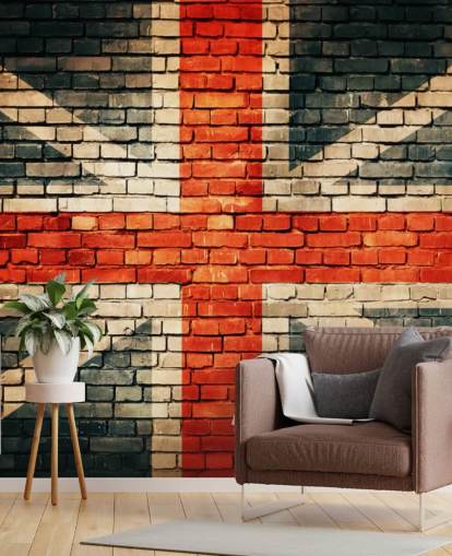 mural de papel de parede com bandeira personalizável union jack chamado Union Jack on Old Brick para quartos