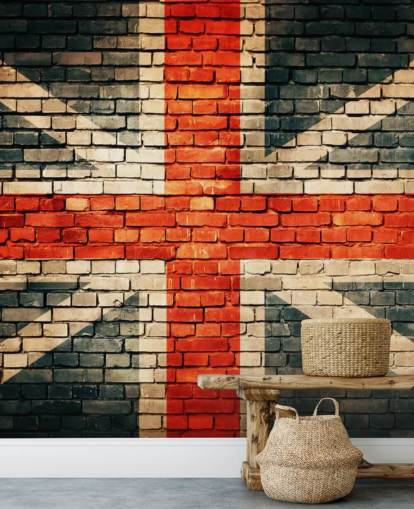 mural de papel de parede com bandeira personalizável union jack chamado Union Jack on Old Brick para quartos
