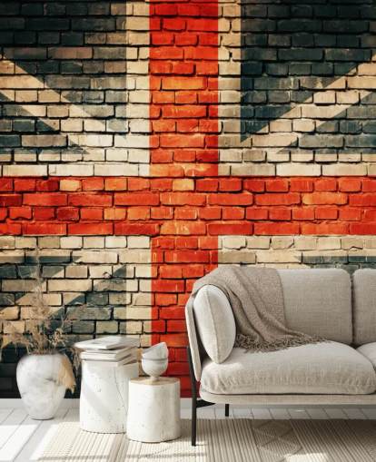 mural de papel pintado personalizable con la bandera de la Union Jack llamado Union Jack on Old Brick para dormitorios