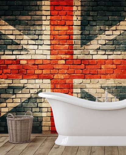 mural de papel de parede com bandeira personalizável union jack chamado Union Jack on Old Brick para quartos