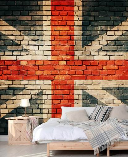 Carta da parati murale personalizzabile con bandiera Union Jack chiamata Union Jack on Old Brick per camere da letto