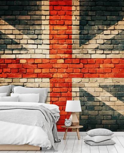 mural de papel de parede com bandeira personalizável union jack chamado Union Jack on Old Brick para quartos