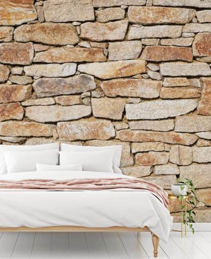 mural de papel pintado de piedra marrón claro llamado Piedra natural para salas de estar y sótanos