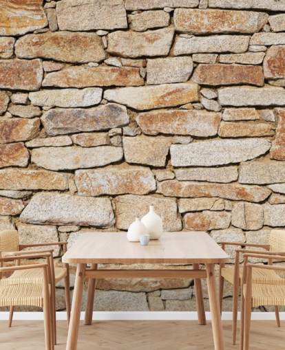 mural de papel pintado de piedra marrón claro llamado Piedra natural para salas de estar y sótanos