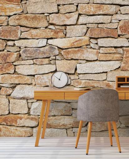 mural de papel pintado de piedra marrón claro llamado Piedra natural para salas de estar y sótanos