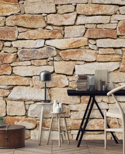 mural de papel de parede de pedra marrom clara chamado Natural Stone para salas de estar e adegas