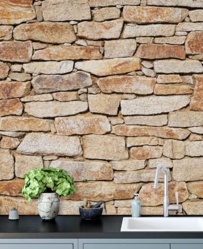 carta da parati murale in pietra marrone chiaro chiamata Natural Stone per salotti e cantine carta da parati murale in pietra marrone chiaro chiamata Natural Stone per salotti e cantine