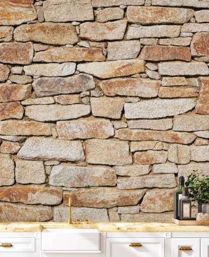 carta da parati murale in pietra marrone chiaro chiamata Natural Stone per salotti e cantine