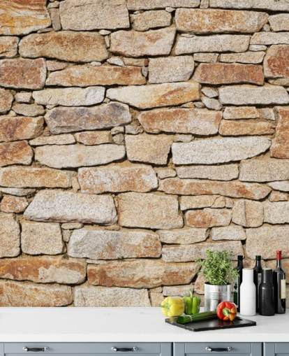 mural de papel de parede de pedra marrom clara chamado Natural Stone para salas de estar e adegas