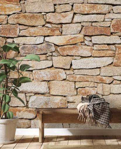 lysebrun sten tapet vægmaleri kaldet Natural Stone til stuer og kældre