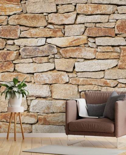 papier peint mural en pierre marron clair appelé Natural Stone pour les salons et les caves