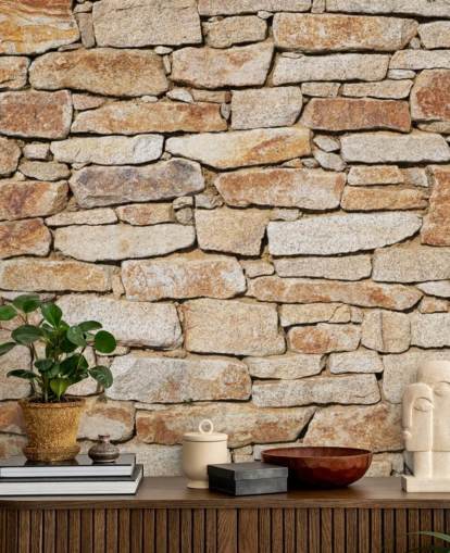 lichtbruine stenen behangmuurschildering genaamd Natural Stone voor woonkamers en kelders