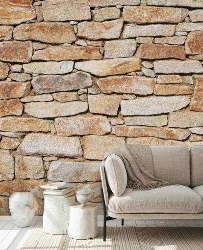 hellbraune Steintapete namens Natural Stone für Wohnzimmer und Keller