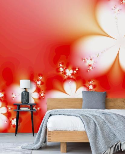 Floral White Flowers on Red Background Wallpaper