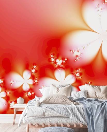 Floral White Flowers on Red Background Wallpaper