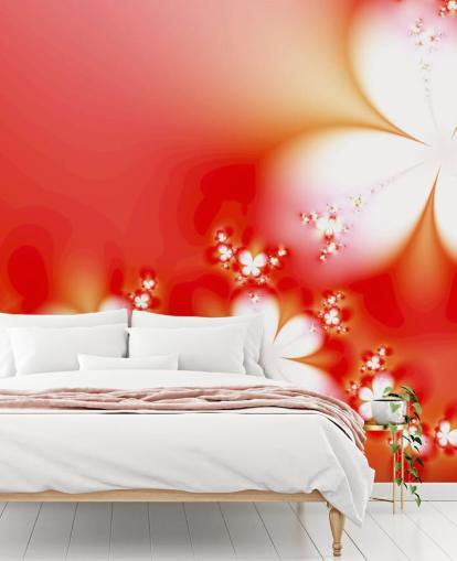 Weiße Blumen auf rotem Hintergrund Wallpaper