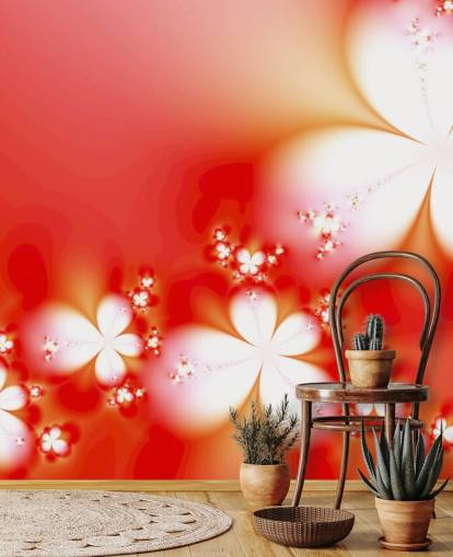 Papel pintado de flores blancas sobre fondo rojo Papel pintado de flores blancas sobre fondo rojo