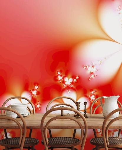 Floral White Flowers on Red Background Wallpaper