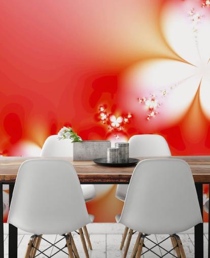 Floral White Flowers on Red Background Wallpaper