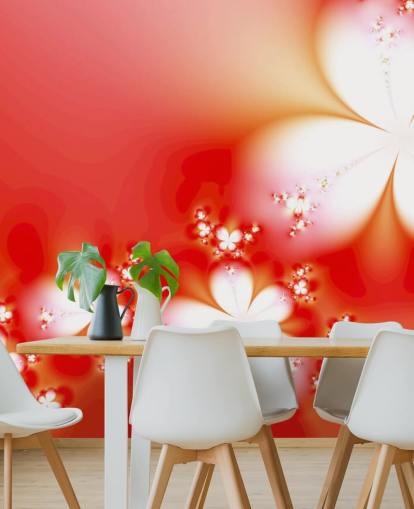 Floral White Flowers on Red Background Wallpaper Floral White Flowers on Red Background Wallpaper