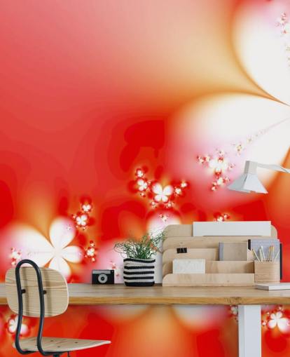 Papel pintado de flores blancas sobre fondo rojo