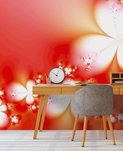 Floral White Flowers on Red Background Wallpaper