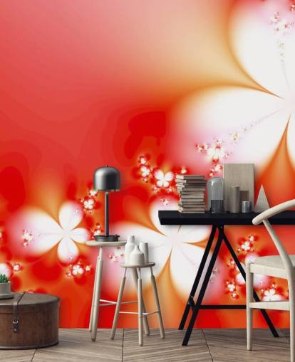 Floral White Flowers on Red Background Wallpaper