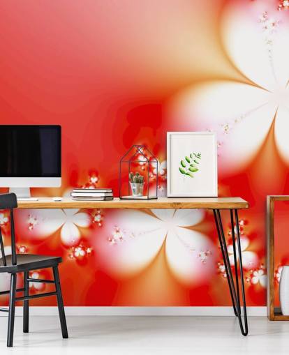 Weiße Blumen auf rotem Hintergrund Wallpaper