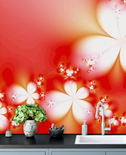 Floral White Flowers on Red Background Wallpaper