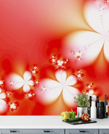 Weiße Blumen auf rotem Hintergrund Wallpaper