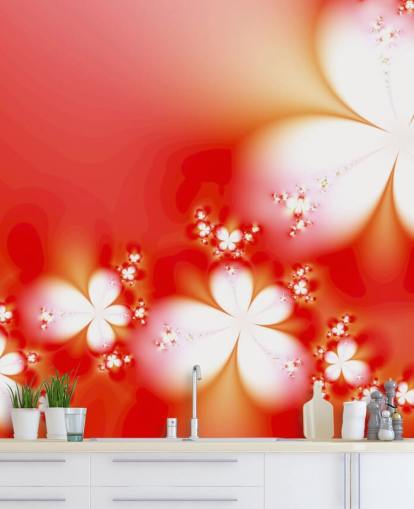 Weiße Blumen auf rotem Hintergrund Wallpaper