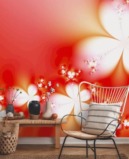 Weiße Blumen auf rotem Hintergrund Wallpaper